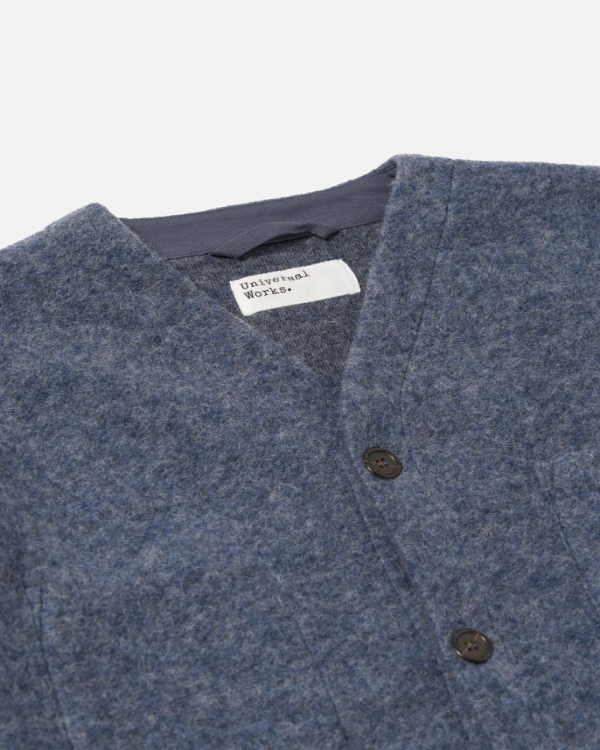 UNIVERSAL WORKS CARDIGAN SLATE BLUE WOOL FLEECE