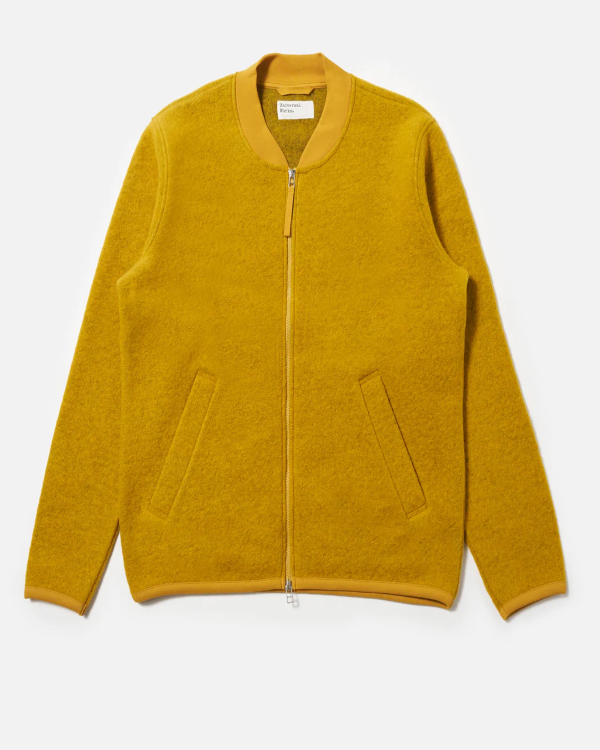 UNIVERSAL WORKS ZIP BOMBER IN YELLOW WOOL FLEECE