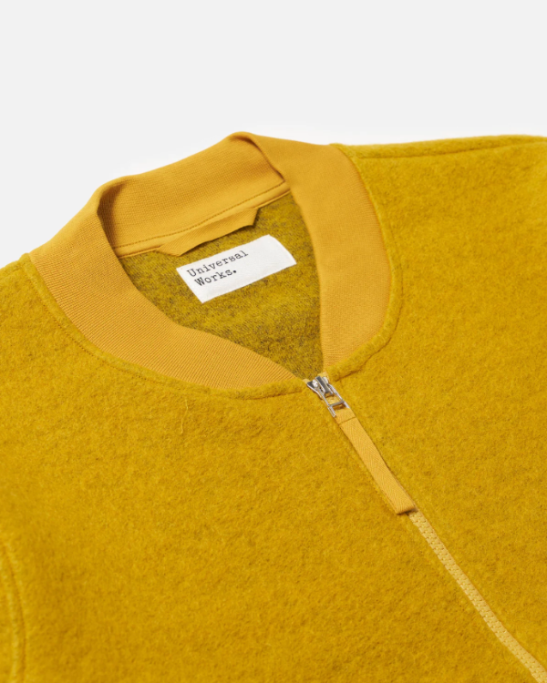 UNIVERSAL WORKS ZIP BOMBER IN YELLOW WOOL FLEECE