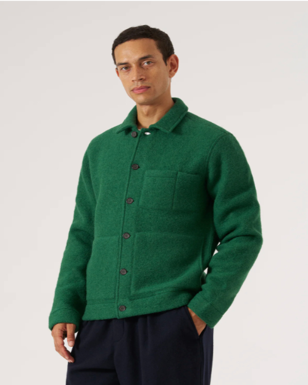 UNIVERSAL WORKS GREEN WOOL FLEECE UNIFORM JACKET