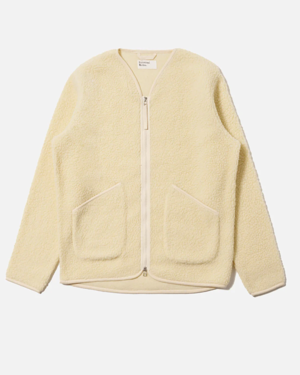 UNIVERSAL WORKS ZIP LINER JACKET IN ECRU GALAXY FLEECE