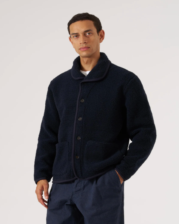 UNIVERSAL WORKS NAVY ALVAR FLEECE LANCASTER JACKET