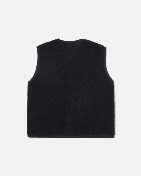 UNIVERSAL WORKS LANCASTER GILET IN NAVY ALVAR FLEECE