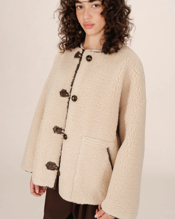 GRACE & MILA OVERSIZED SHEARLING COAT ECRU - SIMON