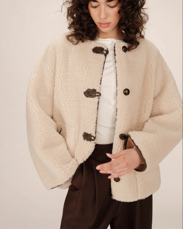 GRACE & MILA OVERSIZED SHEARLING COAT ECRU - SIMON