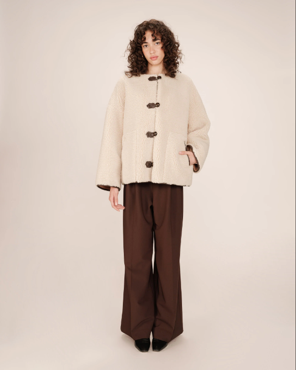 GRACE & MILA OVERSIZED SHEARLING COAT ECRU - SIMON