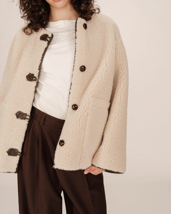GRACE & MILA OVERSIZED SHEARLING COAT ECRU - SIMON