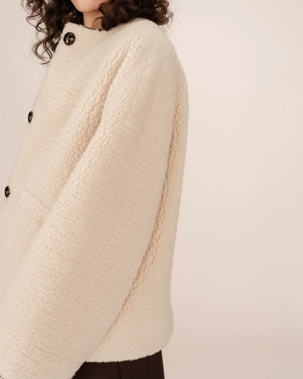 GRACE & MILA OVERSIZED SHEARLING COAT ECRU - SIMON