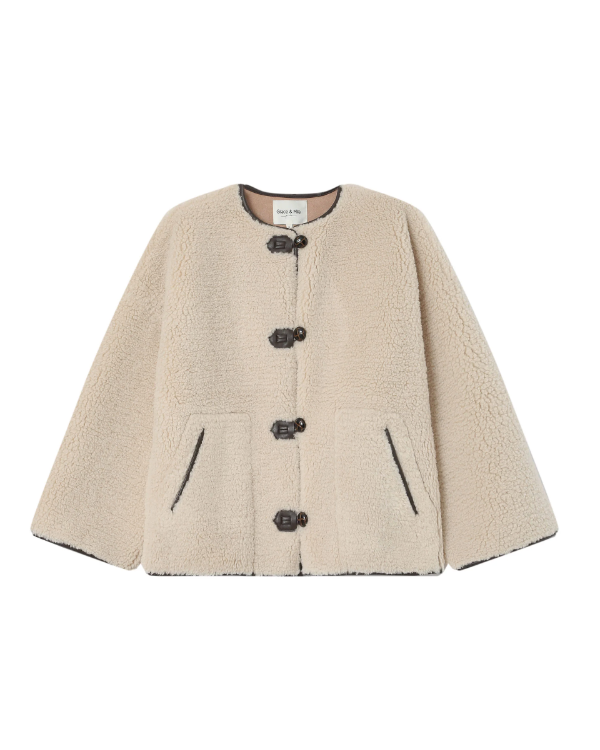 GRACE & MILA OVERSIZED SHEARLING COAT ECRU - SIMON