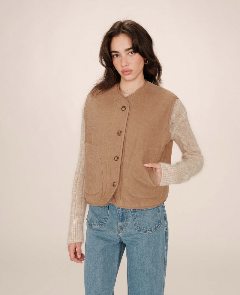 GRACE & MILA QUILTED TAN WAISTCOAT - SETH