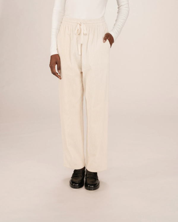 GRACE & MILA CREAM CORDUROY RELAXED FIT TROUSERS