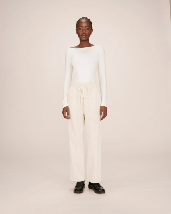 GRACE & MILA CREAM CORDUROY RELAXED FIT TROUSERS