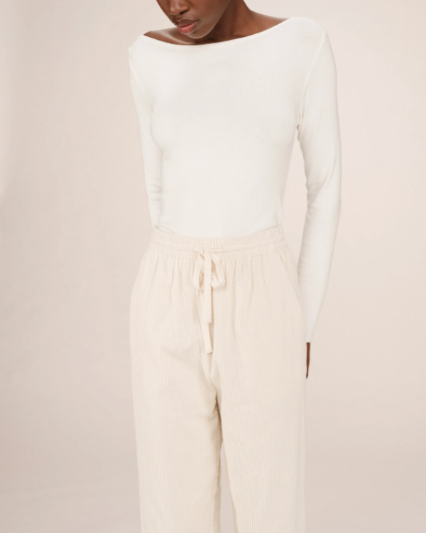 GRACE & MILA CREAM CORDUROY RELAXED FIT TROUSERS