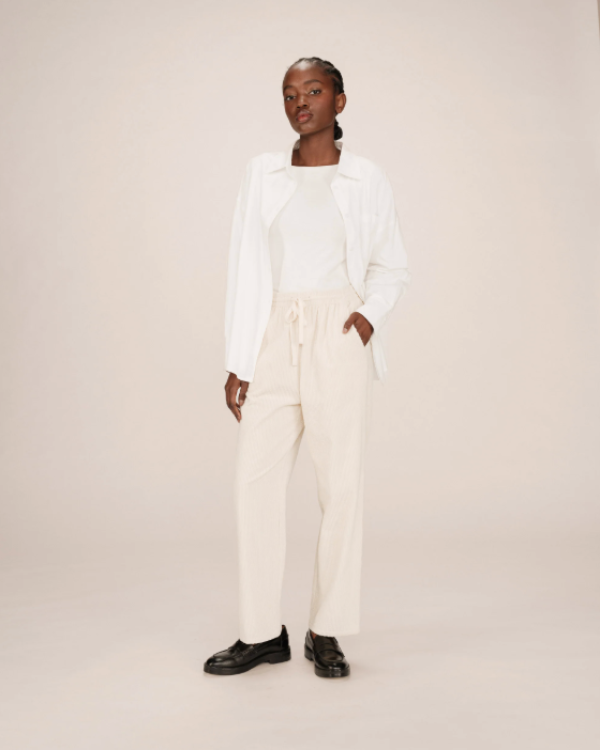 GRACE & MILA CREAM CORDUROY RELAXED FIT TROUSERS