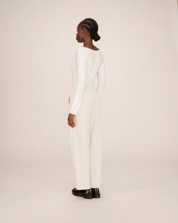 GRACE & MILA CREAM CORDUROY RELAXED FIT TROUSERS