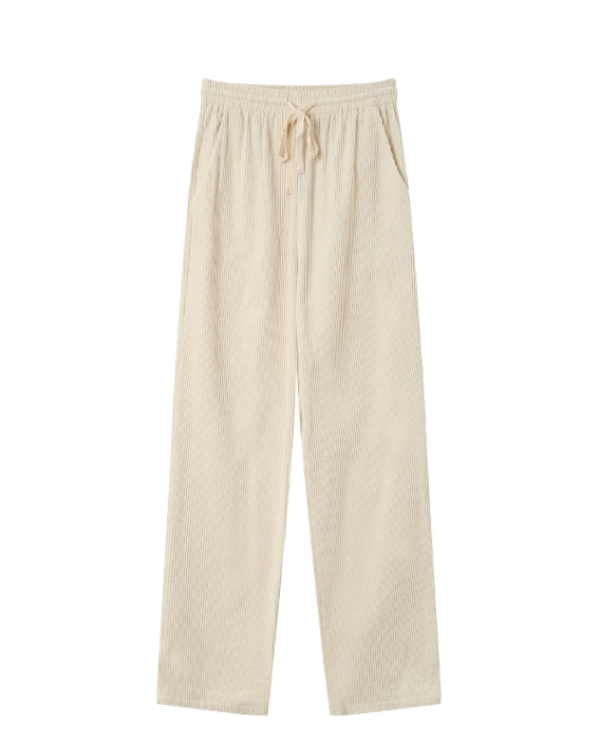 GRACE & MILA CREAM CORDUROY RELAXED FIT TROUSERS