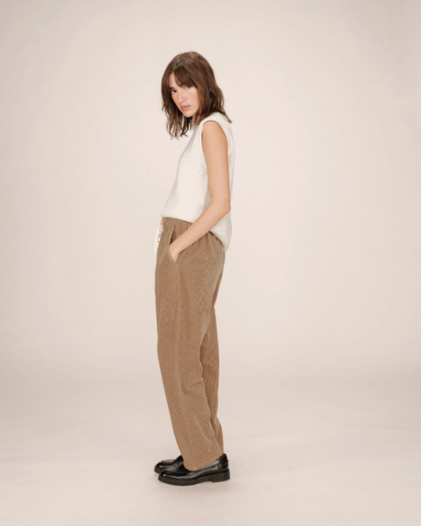 GRACE & MILA TAUPE CORDUROY RELAXED FIT TROUSERS