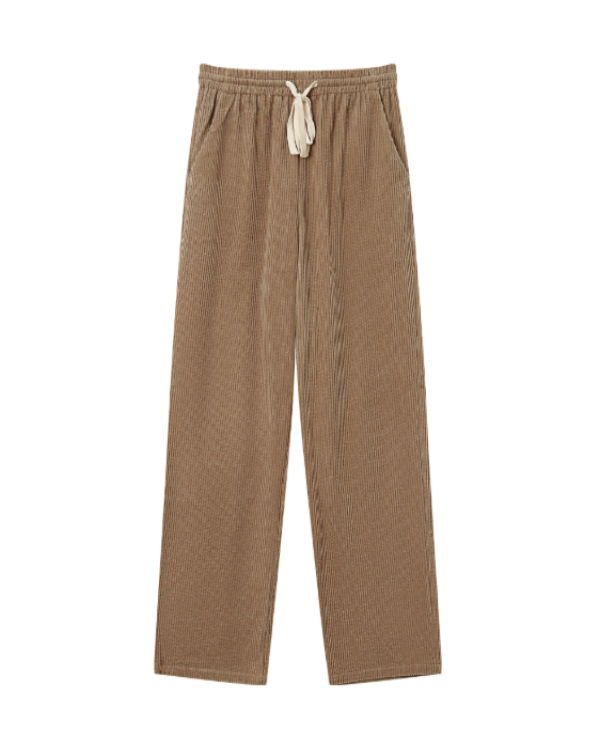 GRACE & MILA TAUPE CORDUROY RELAXED FIT TROUSERS
