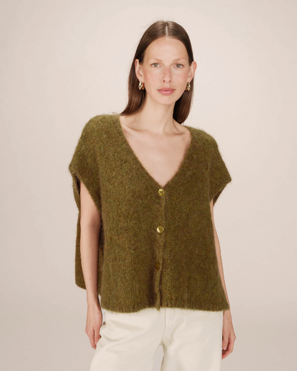 GRACE & MILA WOOL & ALPACA OLIVE CARDIGAN
