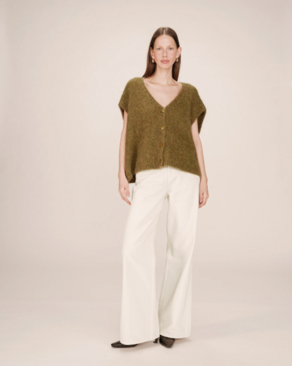 GRACE & MILA WOOL & ALPACA OLIVE CARDIGAN