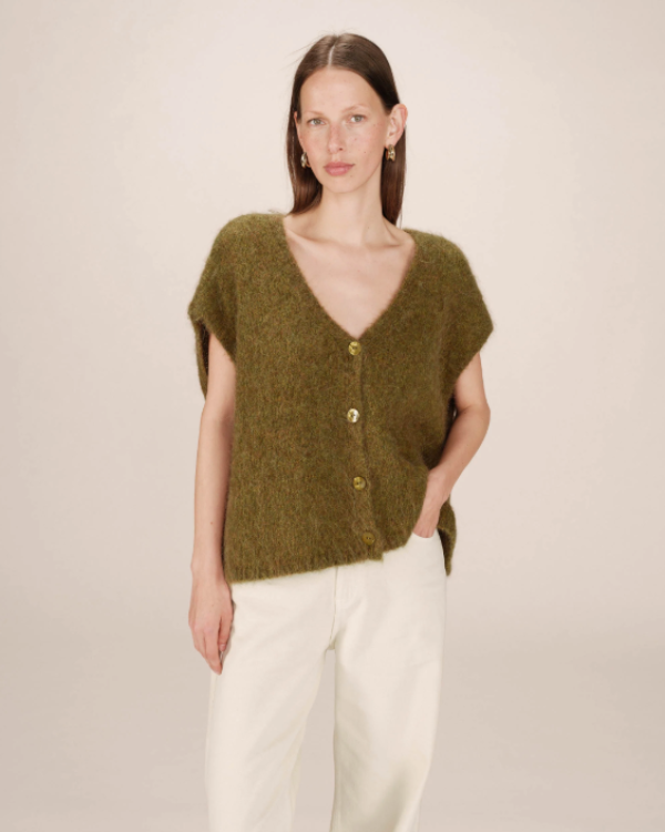 GRACE & MILA WOOL & ALPACA OLIVE CARDIGAN