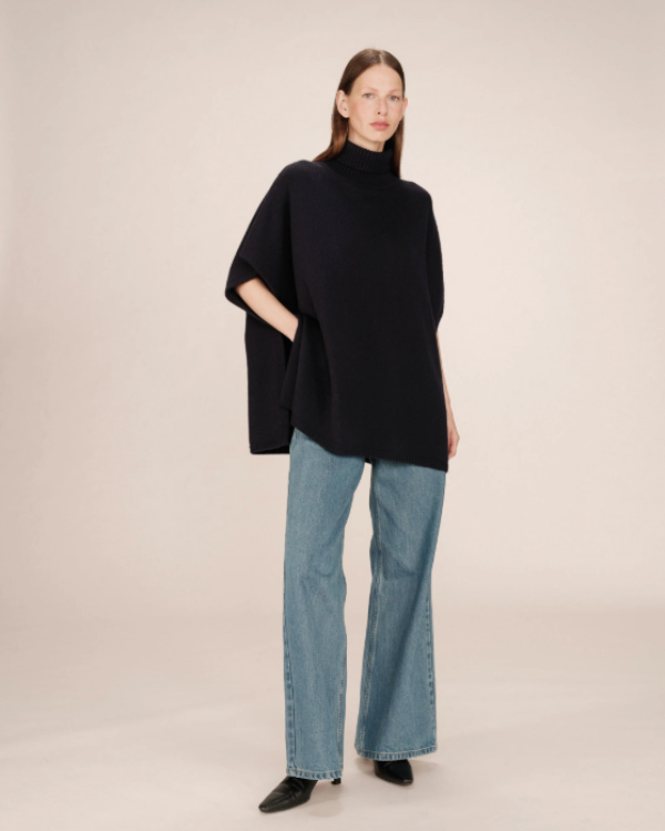 GRACE & MILA WOOL SAISON KNIT PONCHO - NAVY