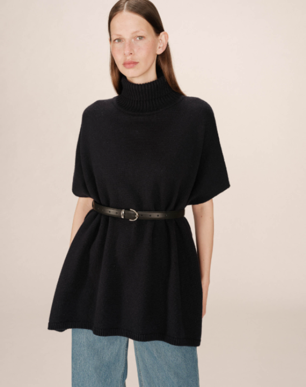 GRACE & MILA WOOL SAISON KNIT PONCHO - NAVY