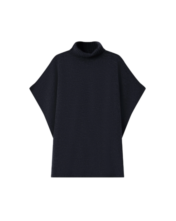 GRACE & MILA WOOL SAISON KNIT PONCHO - NAVY
