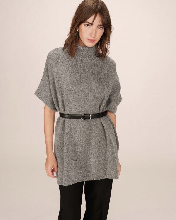 GRACE & MILA WOOL SAISON KNIT PONCHO - ANTHRACITE