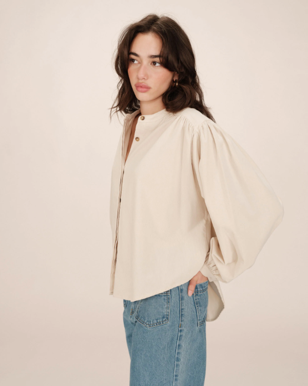 GRACE & MILA CREAM CORDUROY OVERSIZED BLOUSE - SURI