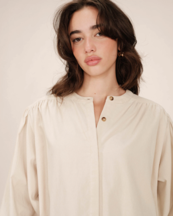 GRACE & MILA CREAM CORDUROY OVERSIZED BLOUSE - SURI