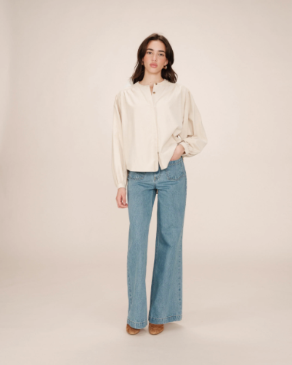 GRACE & MILA CREAM CORDUROY OVERSIZED BLOUSE - SURI
