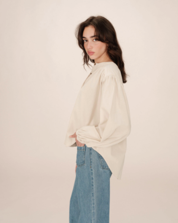 GRACE & MILA CREAM CORDUROY OVERSIZED BLOUSE - SURI