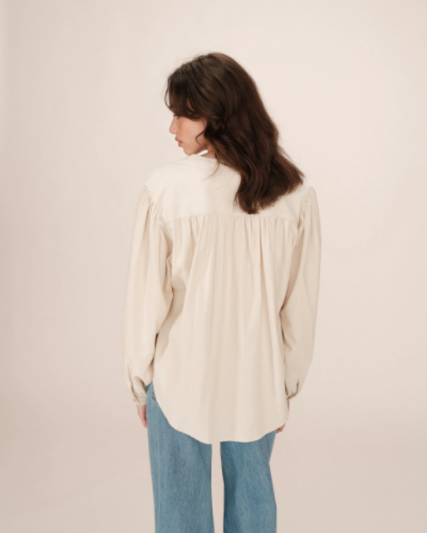 GRACE & MILA CREAM CORDUROY OVERSIZED BLOUSE - SURI