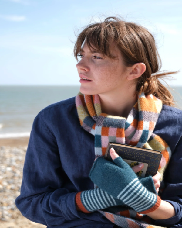 QUINTON CHADWICK ANGORA FINGERLESS MITTENS IN MEADOW PATCH COLOURS