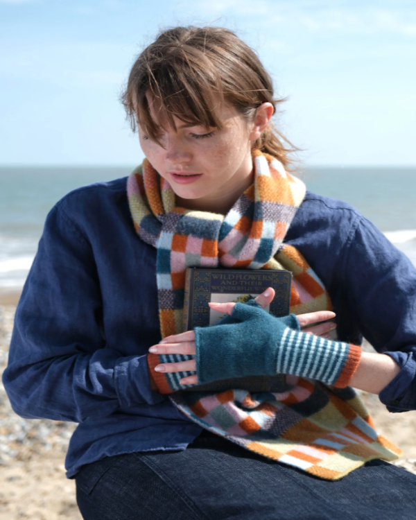 QUINTON CHADWICK ANGORA FINGERLESS MITTENS IN MEADOW PATCH COLOURS