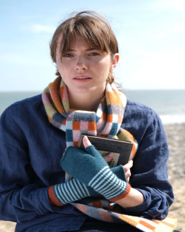 QUINTON CHADWICK ANGORA FINGERLESS MITTENS IN MEADOW PATCH COLOURS