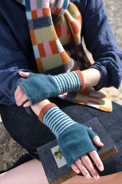 QUINTON CHADWICK ANGORA FINGERLESS MITTENS IN MEADOW PATCH COLOURS
