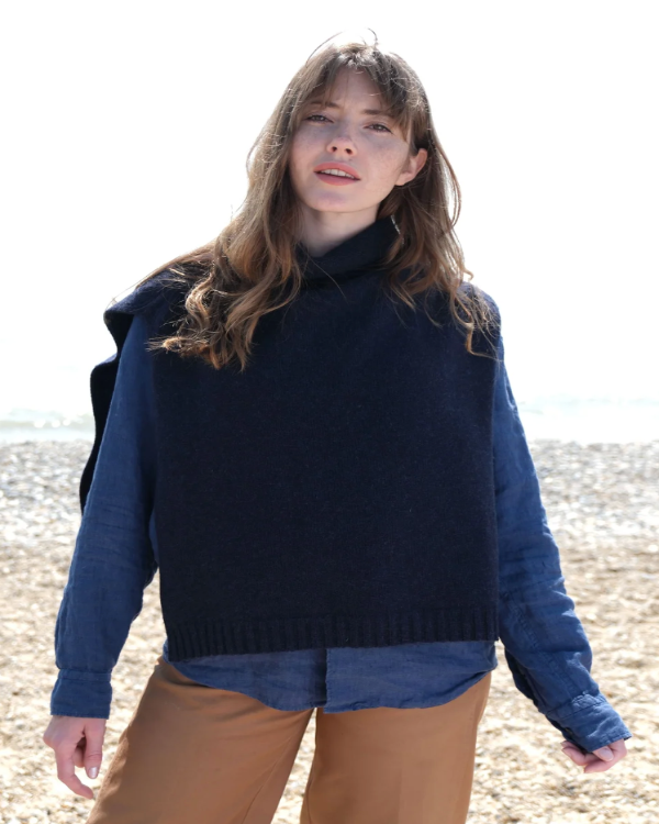 QUINTON CHADWICK FUNNEL NECK PONCHO IN INDIGO MELANGE