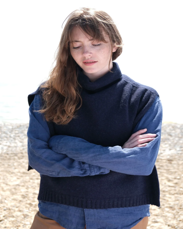 QUINTON CHADWICK FUNNEL NECK PONCHO IN INDIGO MELANGE