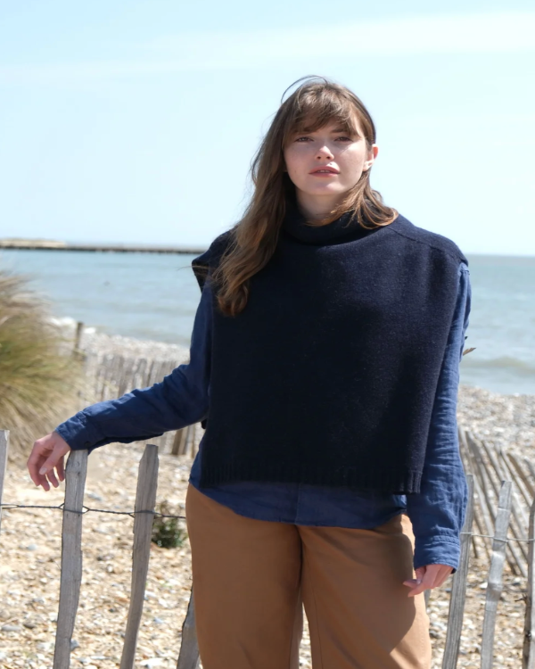 QUINTON CHADWICK FUNNEL NECK PONCHO IN INDIGO MELANGE