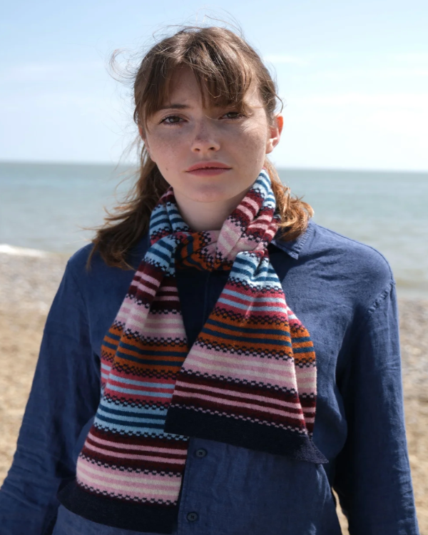 QUINTON CHADWICK SMALL STRIPE SCARF IN AUTUMN BERRY COLOURS