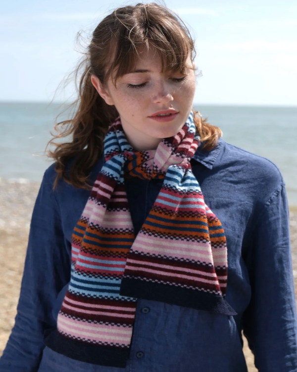 QUINTON CHADWICK SMALL STRIPE SCARF IN AUTUMN BERRY COLOURS