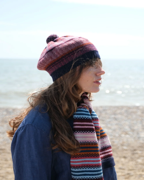 QUINTON CHADWICK SMALL STRIPE SCARF IN AUTUMN BERRY COLOURS