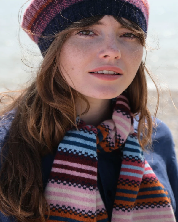 QUINTON CHADWICK SMALL STRIPE SCARF IN AUTUMN BERRY COLOURS