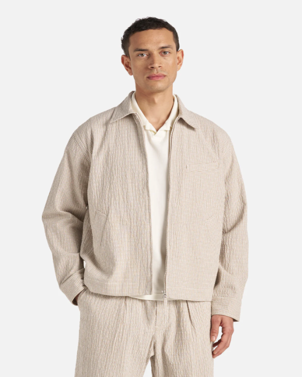 UNIVERSAL WORKS WINDCHEATER JACKET IN ECRU/SAND OSPINA CHECK COTTON