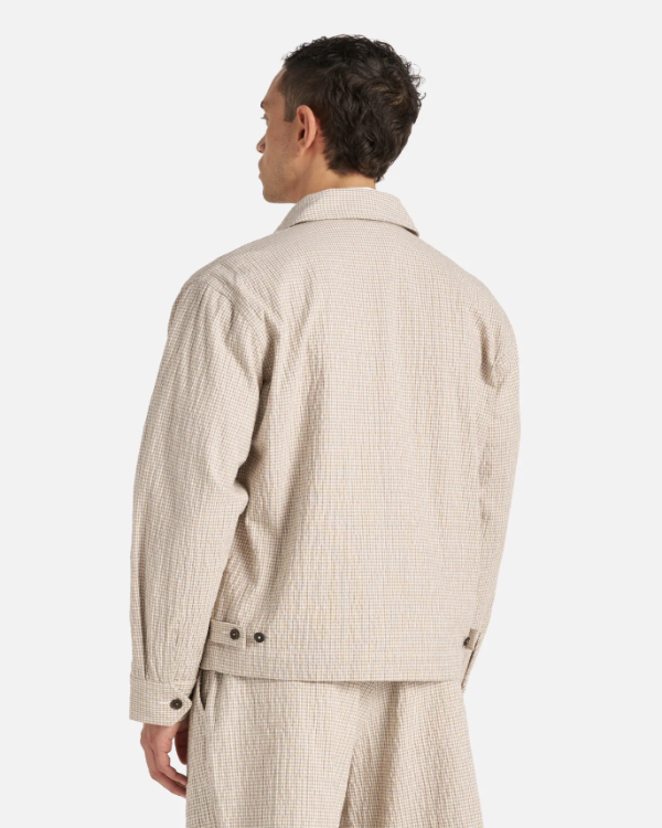 UNIVERSAL WORKS WINDCHEATER JACKET IN ECRU/SAND OSPINA CHECK COTTON