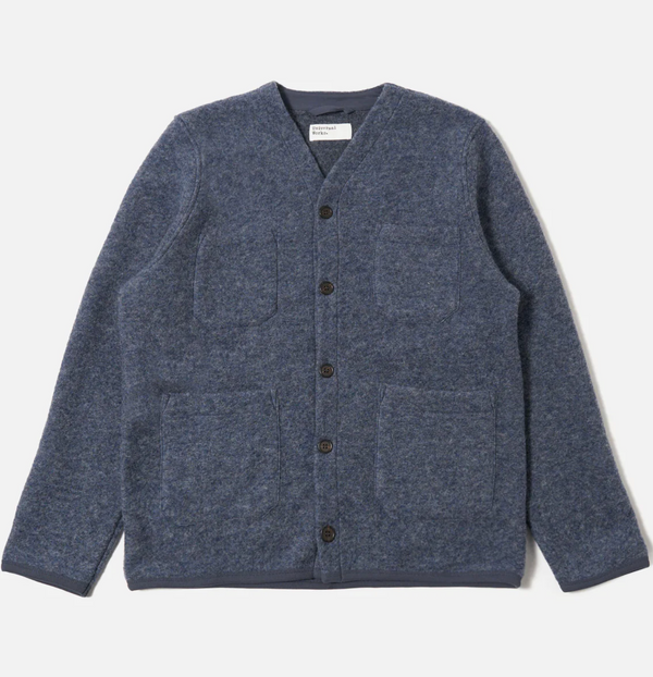 UNIVERSAL WORKS CARDIGAN SLATE BLUE WOOL FLEECE