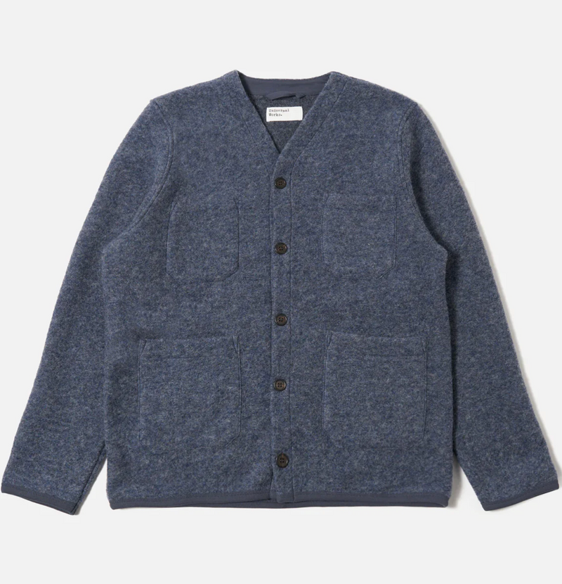 UNIVERSAL WORKS CARDIGAN SLATE BLUE WOOL FLEECE