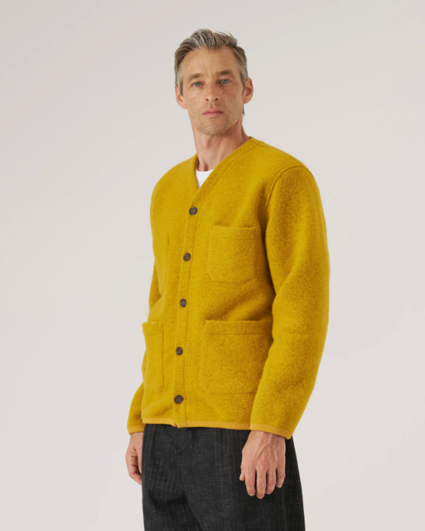 UNIVERSAL WORKS CARDIGAN YELLOW WOOL FLEECE